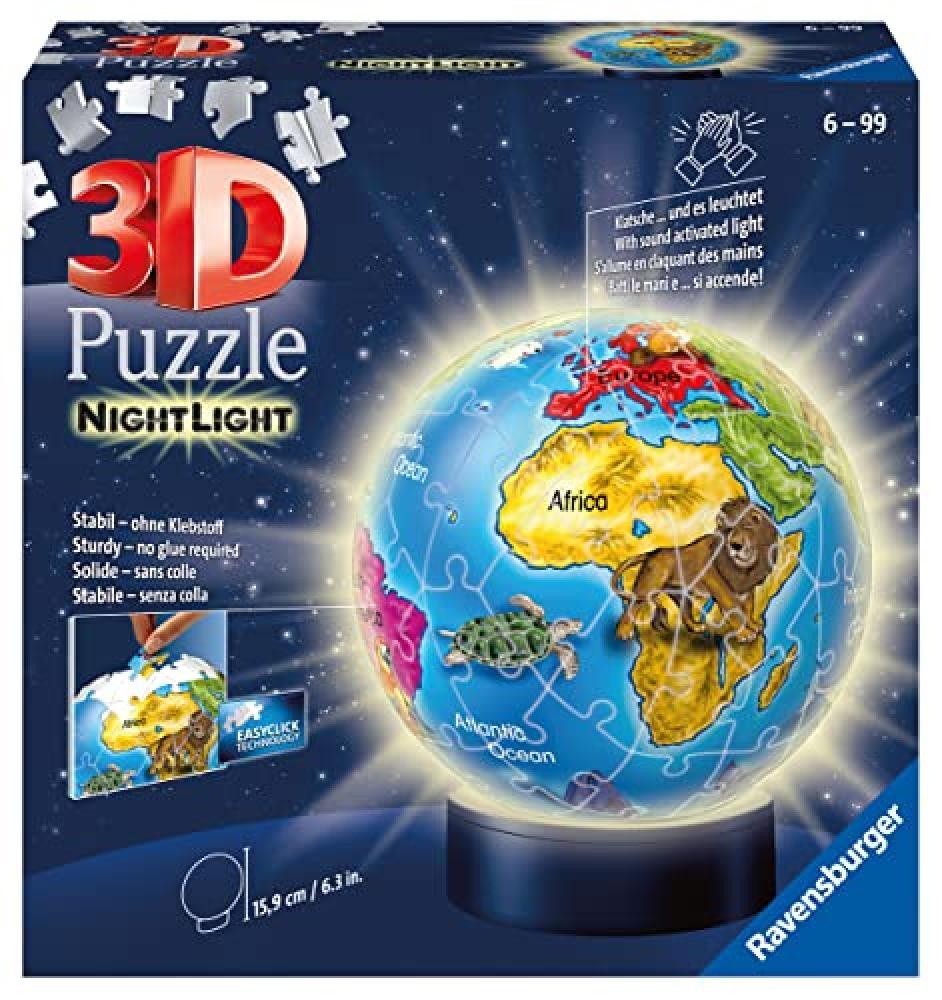 Ravensburger - 12184-3D Puzzle - Illuminated Globe - 72 Pezzi - NUOVO