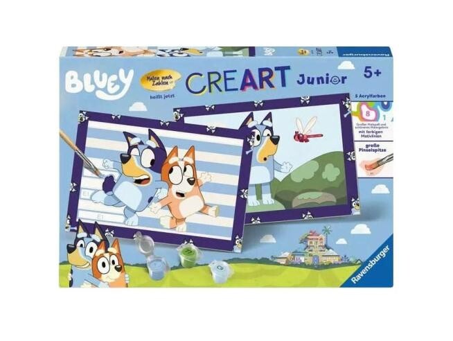 BLUEY kit artistico CREART junior 5 COLORI con 2 TAVOLE DA COLORARE età 5+