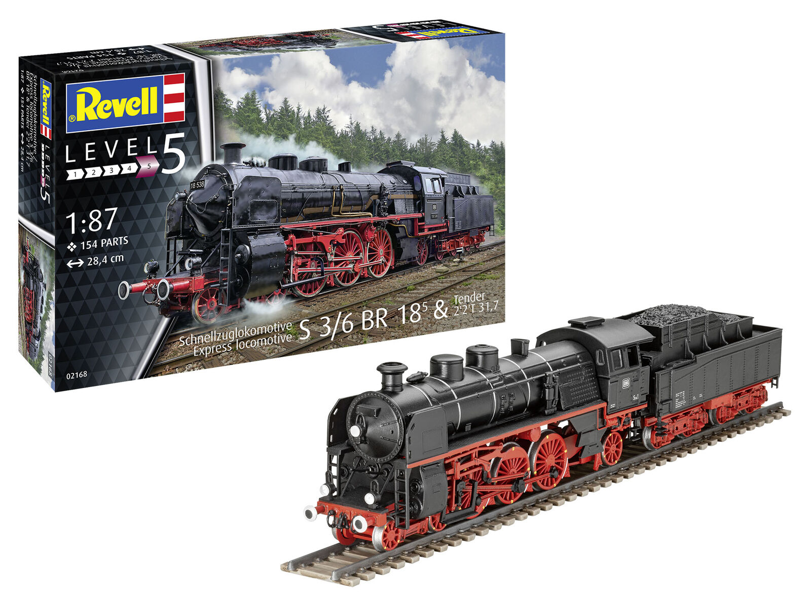 Express Locomotive S3/6 Br18(5) With Tender 2'2't 1:87 Plastic Model Kit REVELL
