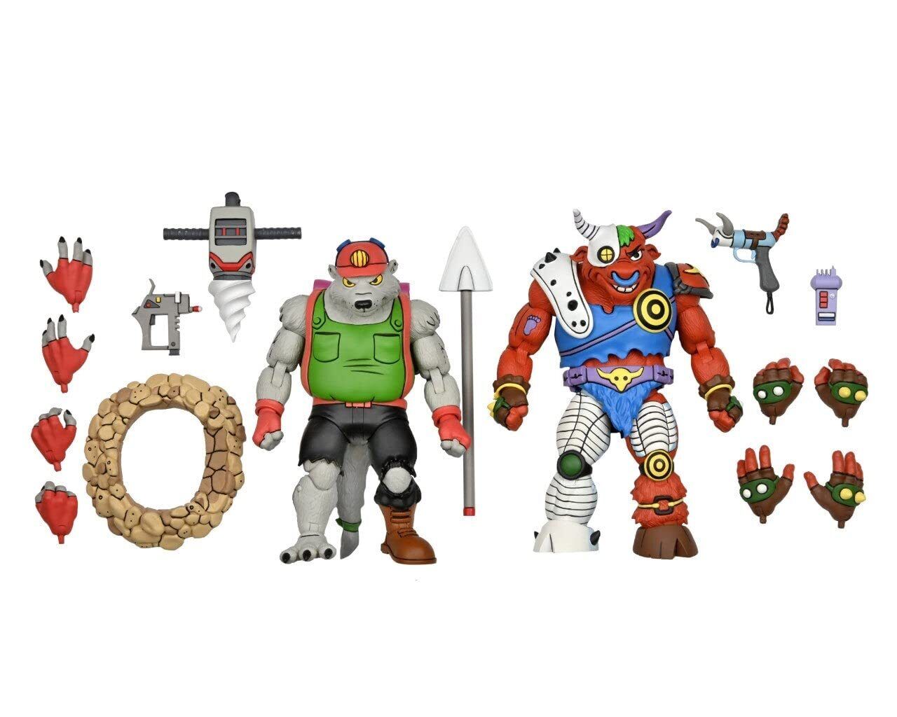 NECA- TMNT Cartoon Dirtbag/GROUNDCHUCK 2-Pack Statue, Multicolore, 81893