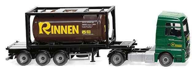 WIKING - MAN TGX Euro 6c 4x2 con portacontainer e contenitore cisterna RINNEN...
