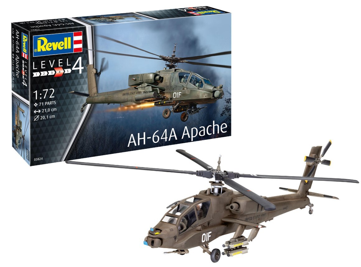 REVELL, Elicottero AH-64A Apache da assemblare e verniciare, 1/144,  REV03824