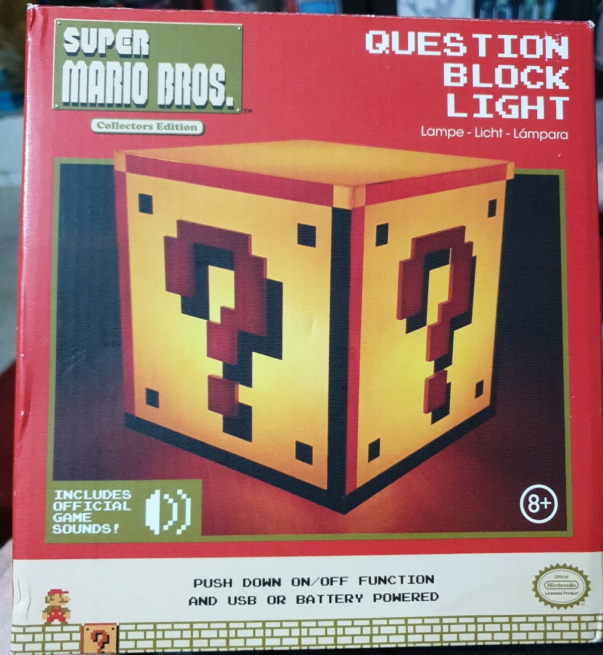 Lampada Super Mario Bros Question Block Light con suoni stupenda Collector Editi