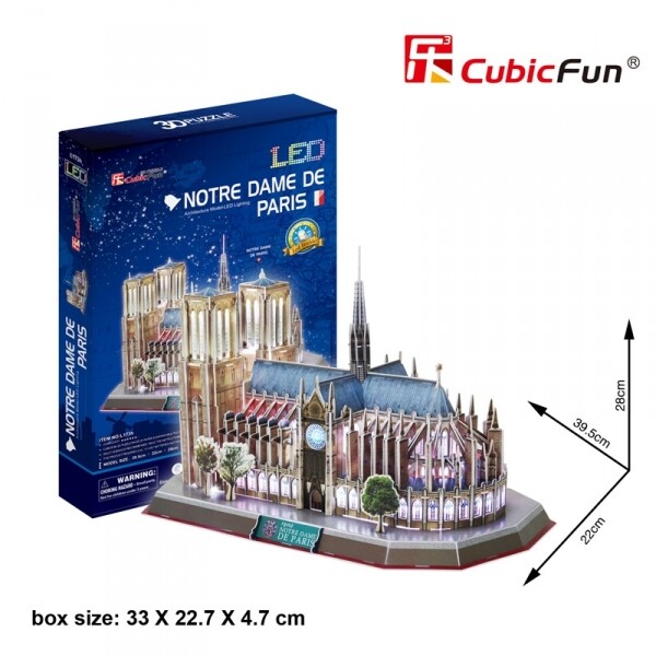 Notre Dame de Paris w/ LED Lights 3D Puzzle 149 pcs CUBICFUN