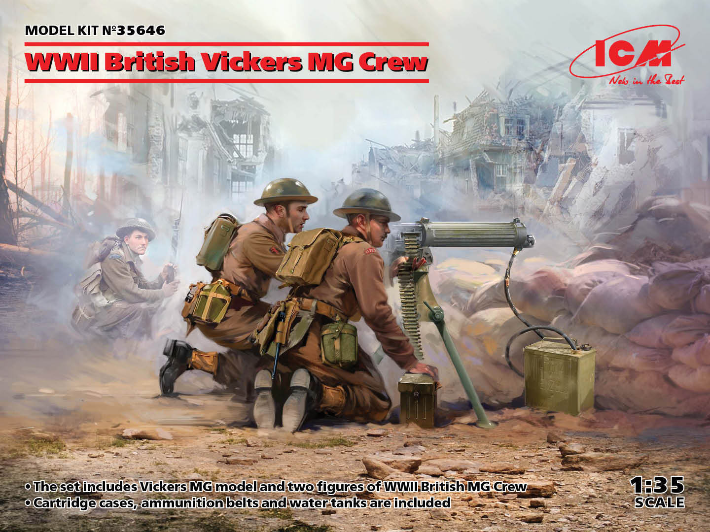 WWII British Vickers MG Crew (Vickers MG & 2 Figures) 1:35 Model Kit ICM