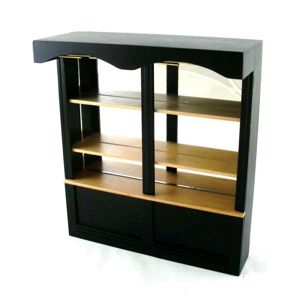 Bambole Casa Nero 1950's a Specchio BAR da Negozio 2 Bay Display Cabinet 1:12