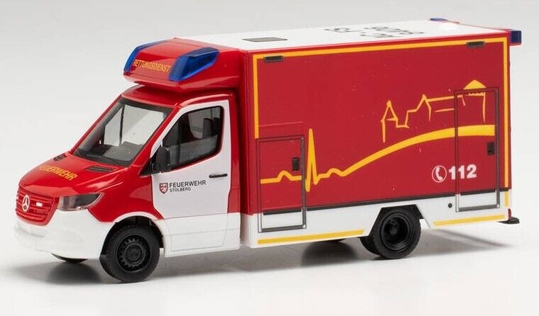 HERPA, MERCEDES Sprinter Fahrtec RTW Vigili del Fuoco di Stolberg, 1/87,  HER...
