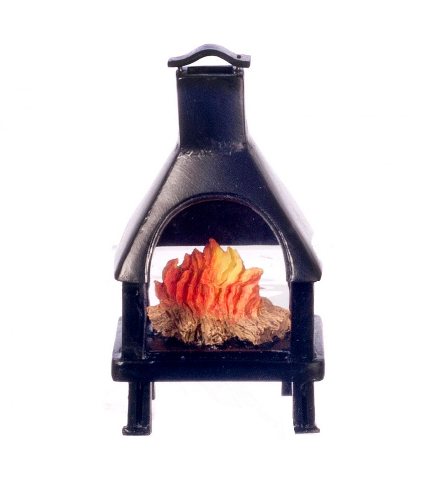 Bambole Casa Nero Chiminea Esterni Caminetto Con Fiammeggiante Fuoco 1:12 Resin