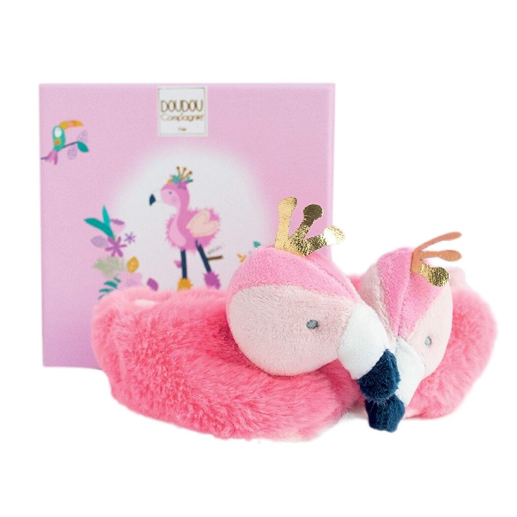 DOUDOU ET COMPAGNIE, Ciabatta con sonaglio - Flamingo 0/6 mesi, ,  DC3442