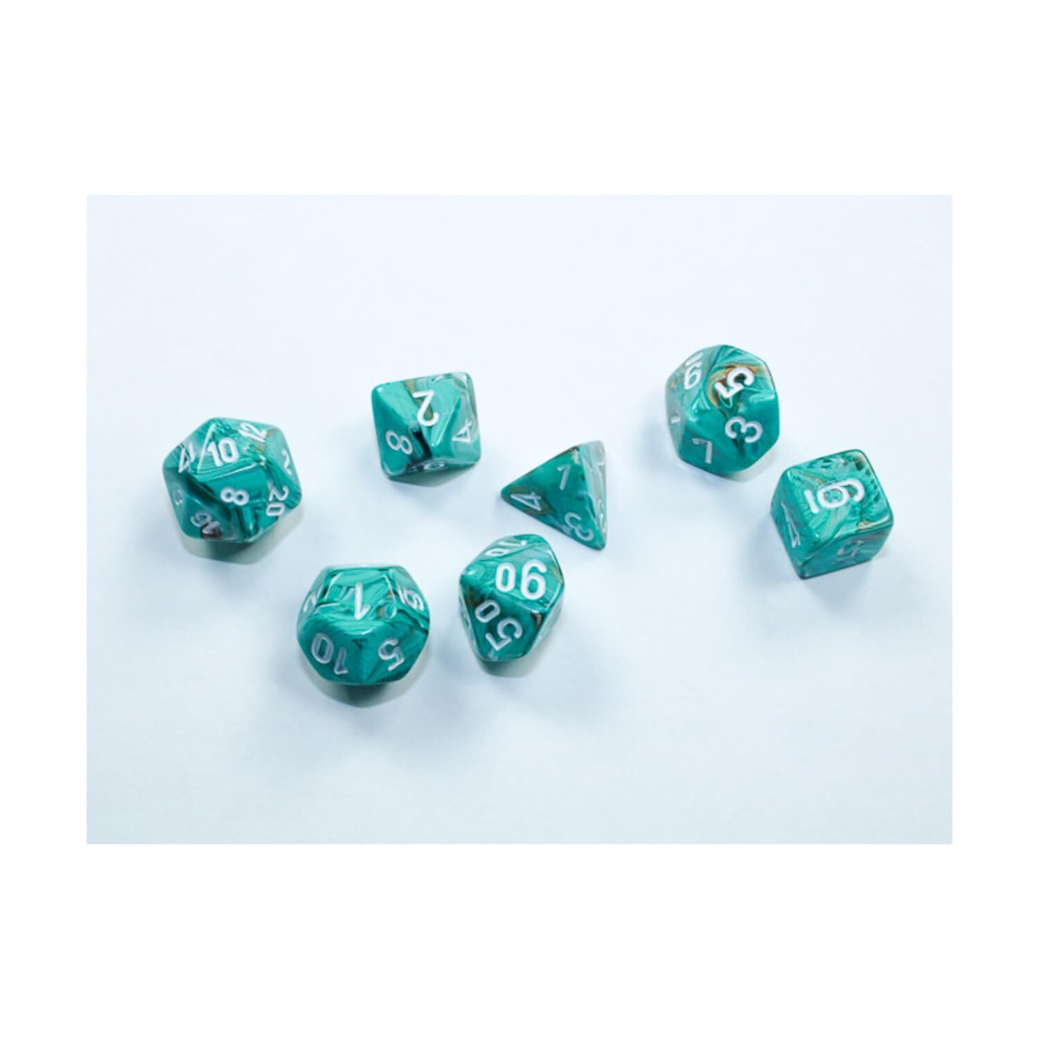 Oxi-Copper Marble Mini Dice with White Numbers 10mm (3/8in) Set of 7 Chessex