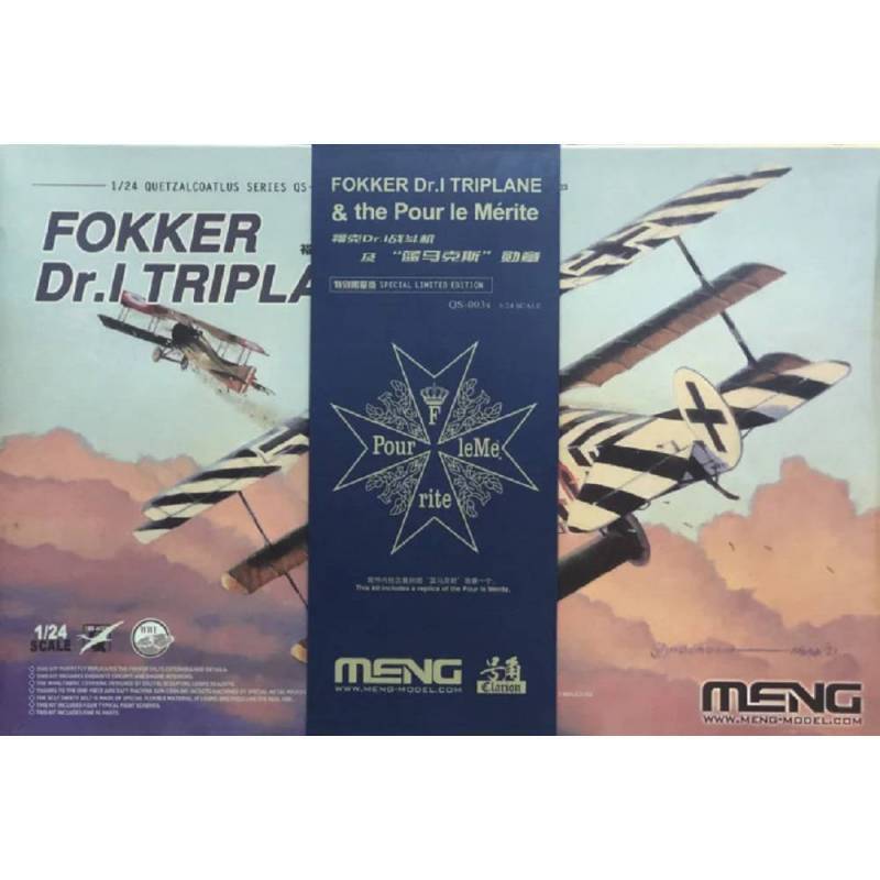 Modellino Aereo Fokker Dr.I Triplane & Blu Max Medal MENG Qs-003s 1/24ème