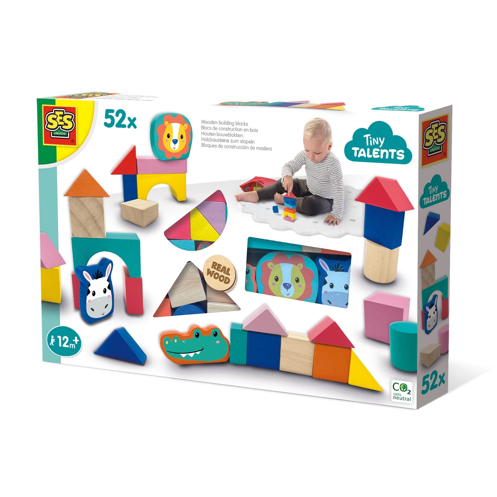 SES Creative 13143 Animal Wooden Building Blocks, Multi, One Size