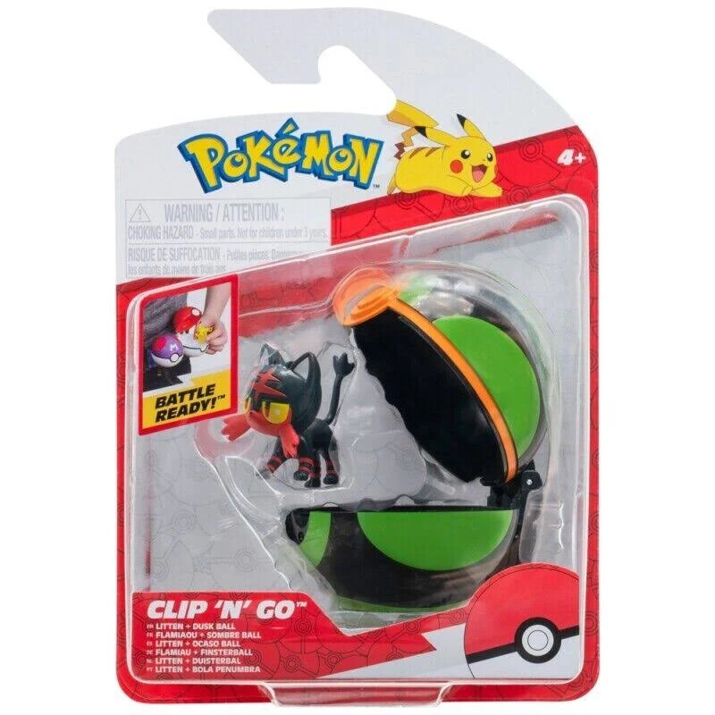 Pokemon Clip N Go Litten 5.1cm Figura E Tramonto Sfera