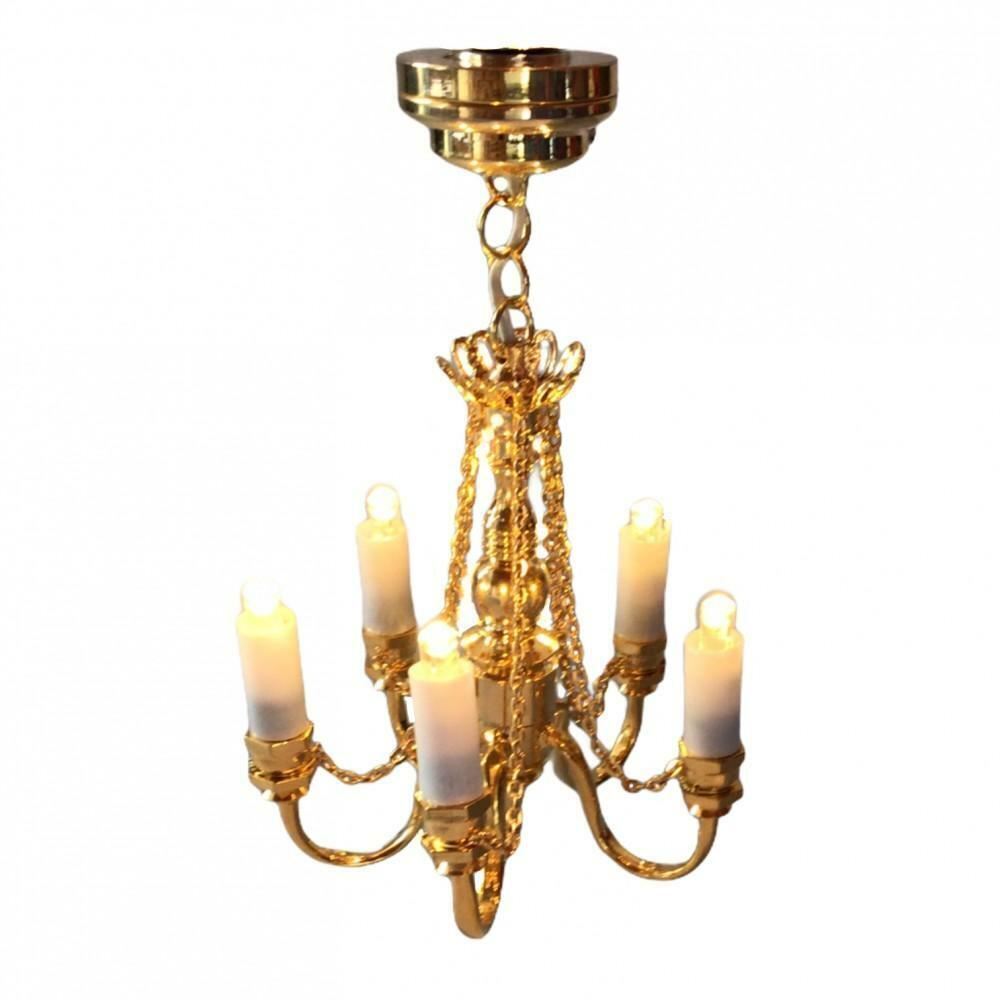 Bambole Casa Ottone 5 Braccio Candela Lampadario Chandelier Con Catene LED Luci