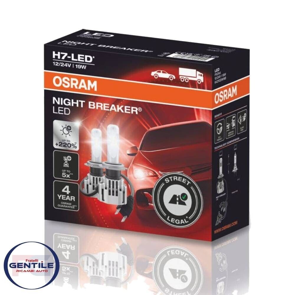 OSRAM NIGHT BREAKER COPPIA LAMPADE LED H7 +220% OMOLOGATE 6000K 64210DWNB