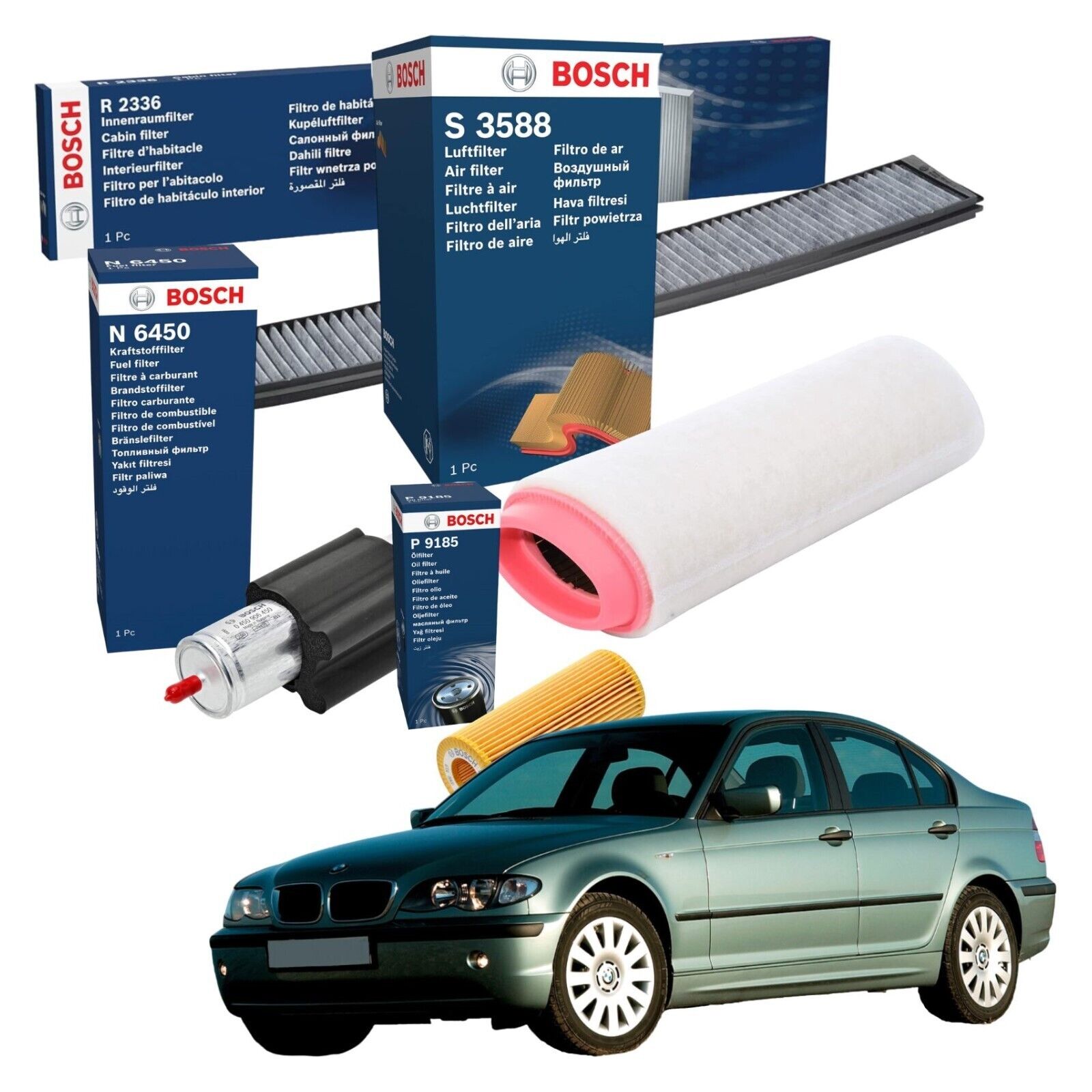 Kit tagliando 4 FILTRI BOSCH BMW 318D 320D (E46) 85 110 KW