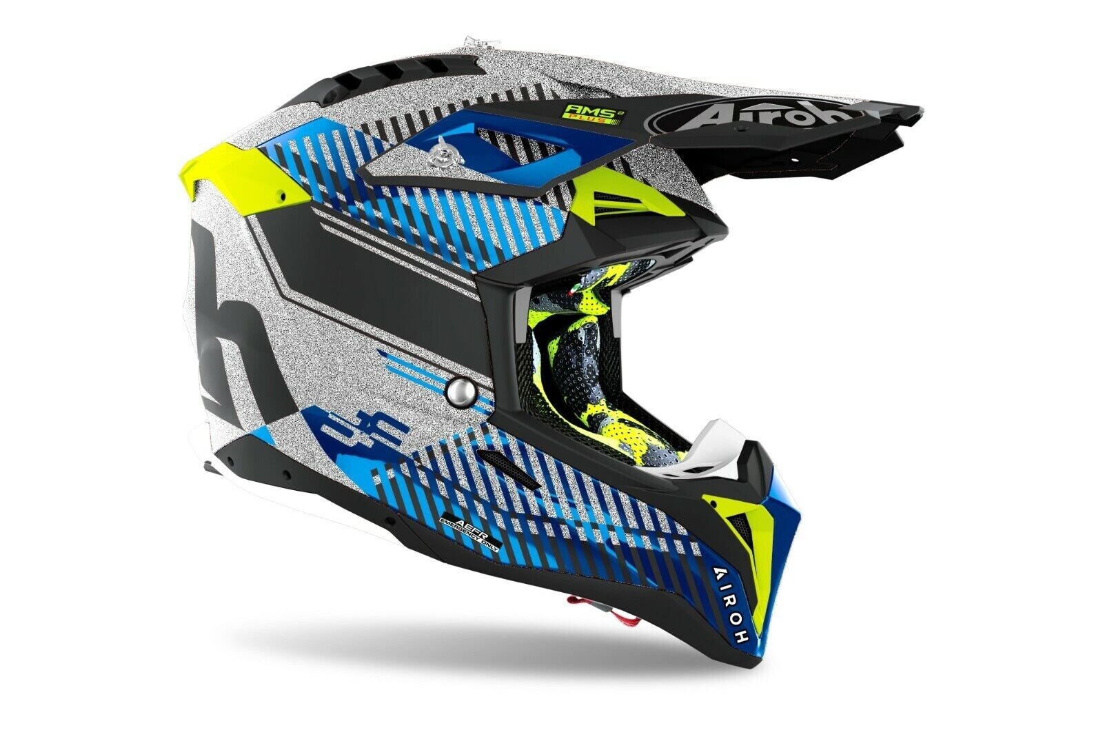 AIROH AVIATOR 3 WAVE SILVER CHROME CASCO CROSS ENDURO IN FIBRA TG M