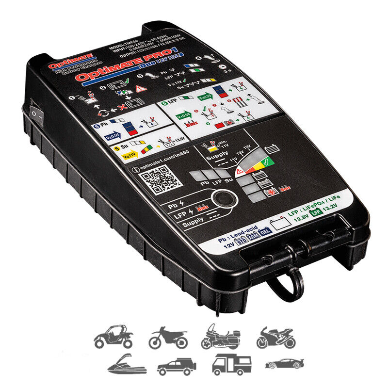 Caricabatterie Batterie Optimate Pro 1 Duo tm-650eu Moto Motore Ricambi Motorino