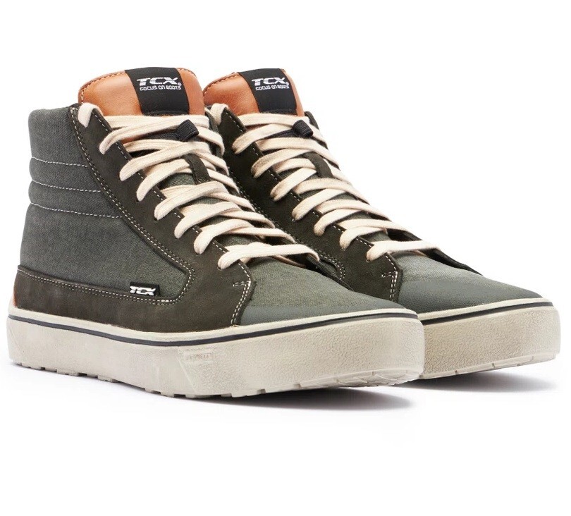 SCARPE ESTIVE SHOES STIVALI MOTO PELLE TCX STREET 3 AIR GREEN CARAMEL CAFE TG 41