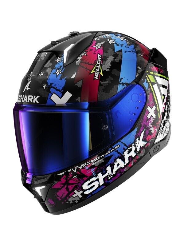 CASCO SHARK INTEGRALE SKWAL I3 HELLCAT NERO CROMO BLU LUCIDO TAGLIA L