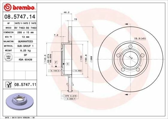 COPPIA DISCO FRENO BRECO BS 7463  AUDI 100/ A4/ A6 ANTERIORI
