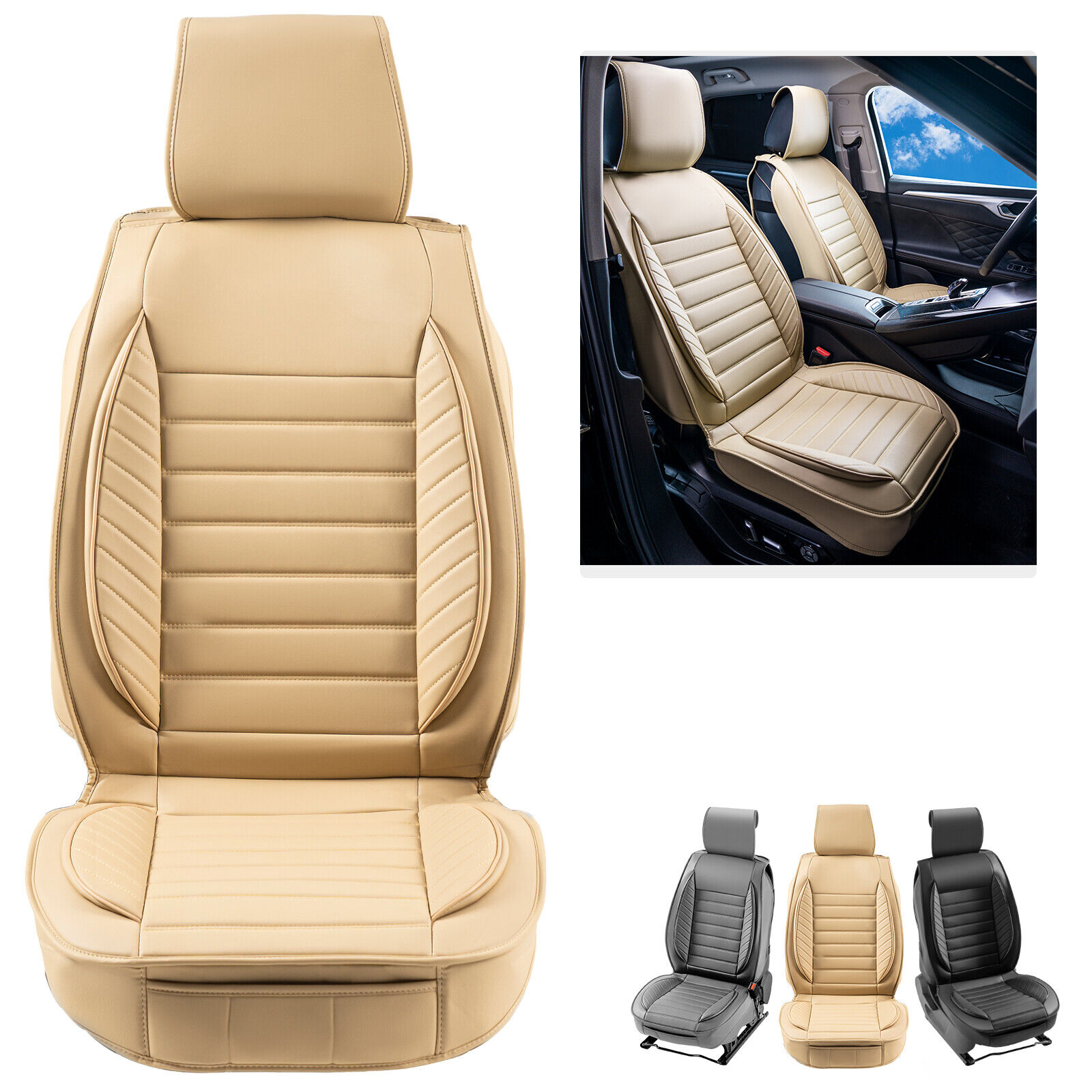 VEVOR Coprisedili Universali per Sedili Anteriori 2 Pezzi Auto SUV Camion Beige