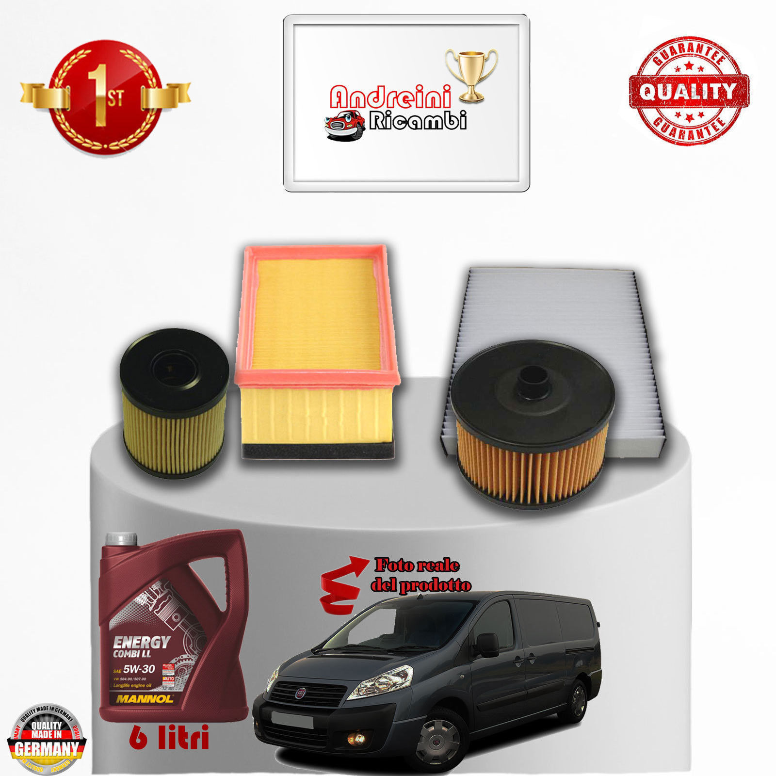 KIT TAGLIANDO FILTRI + OLIO FIAT SCUDO II 2.0 JTD 100KW 140CV DAL 2007 ->