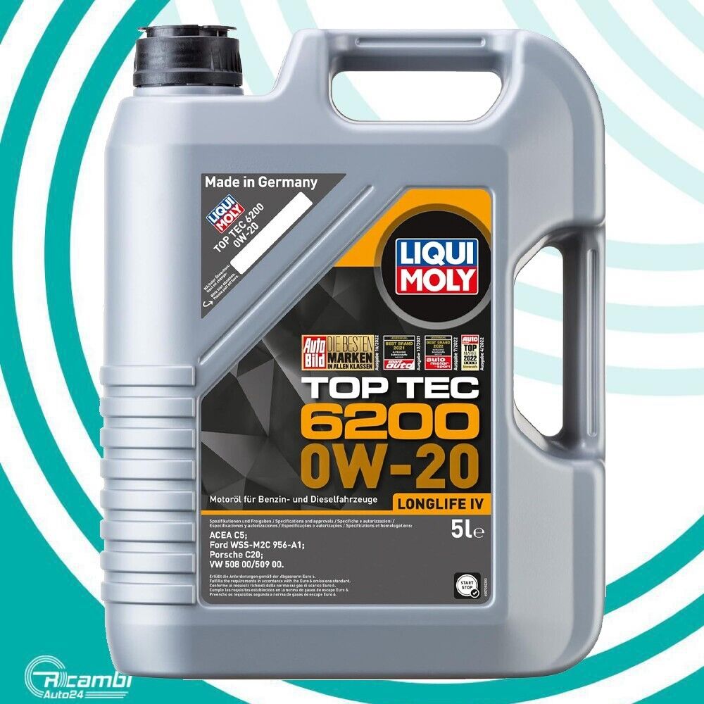 LIQUI MOLY 20789 TOP TEC 6200 0W20 C5 508.00/509.00 OLIO MOTORE AUTO 5 LITRI