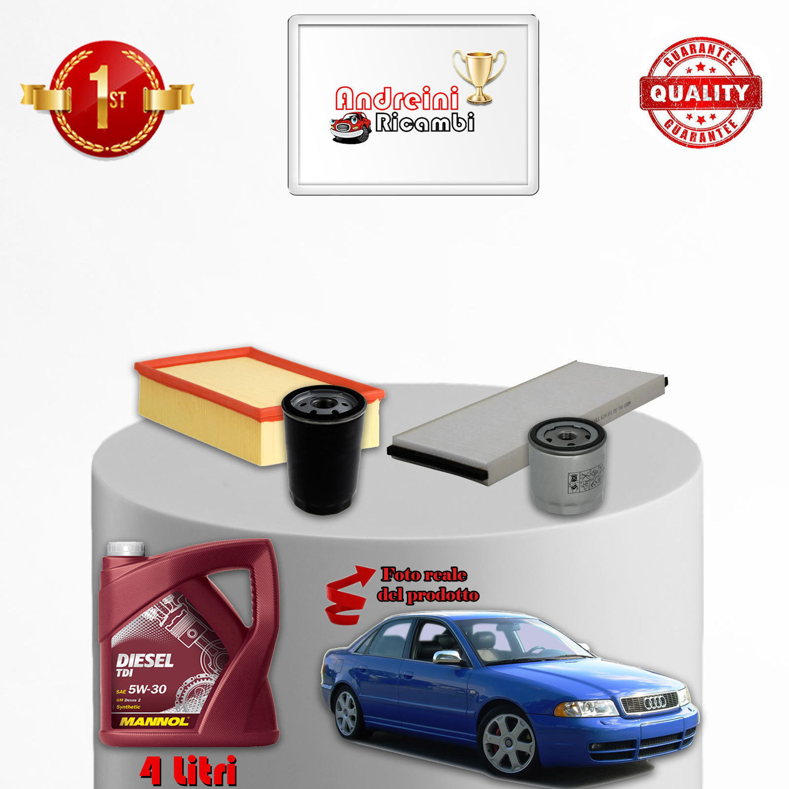 KIT TAGLIANDO FILTRI E OLIO AUDI A4 B5 1.9 TDi 81KW 110CV 1999 ->