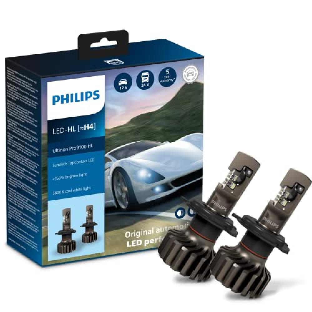 (TG. H4) Philips Ultinon Pro9100 LED lampadina fari auto (H4), 350%, 5.800K, set
