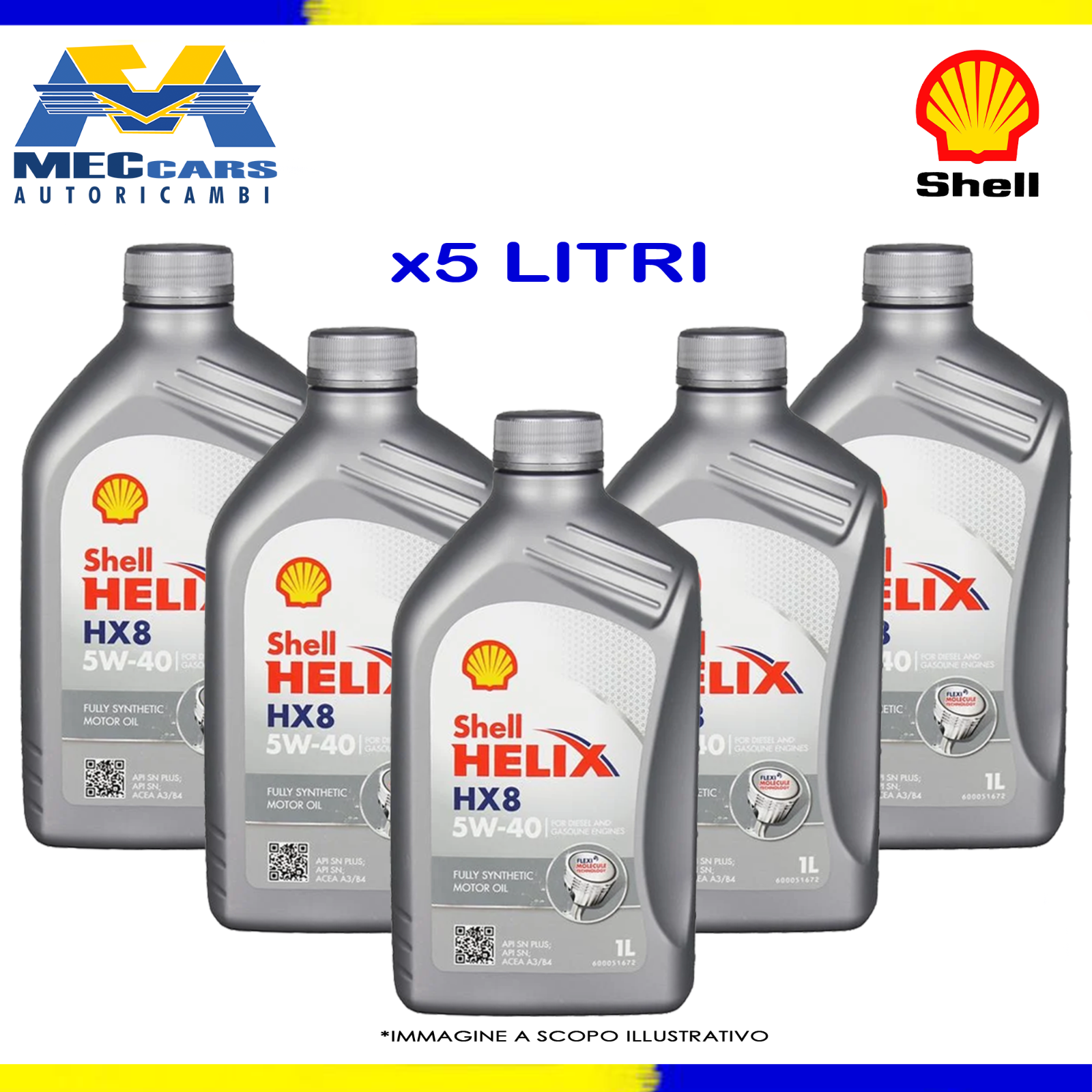 5 LITRI SHELL HELIX HX8 5W40 OLIO MOTORE SINTETICO DIESEL BENZINA ACEA A3/B4