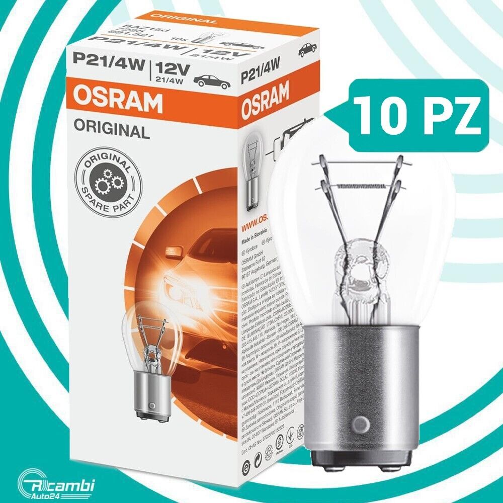 OSRAM ORIGINAL LINE 7225 P21/4W LAMPADINE LUCE STOP POSTERIORE 21/4W 10 PEZZI