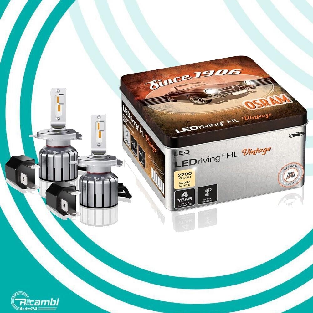 COPPIA LAMPADE OSRAM LED VINTAGE R2 H4 LUCE GIALLA CALDA 2700K +300% LUMINOSITA'