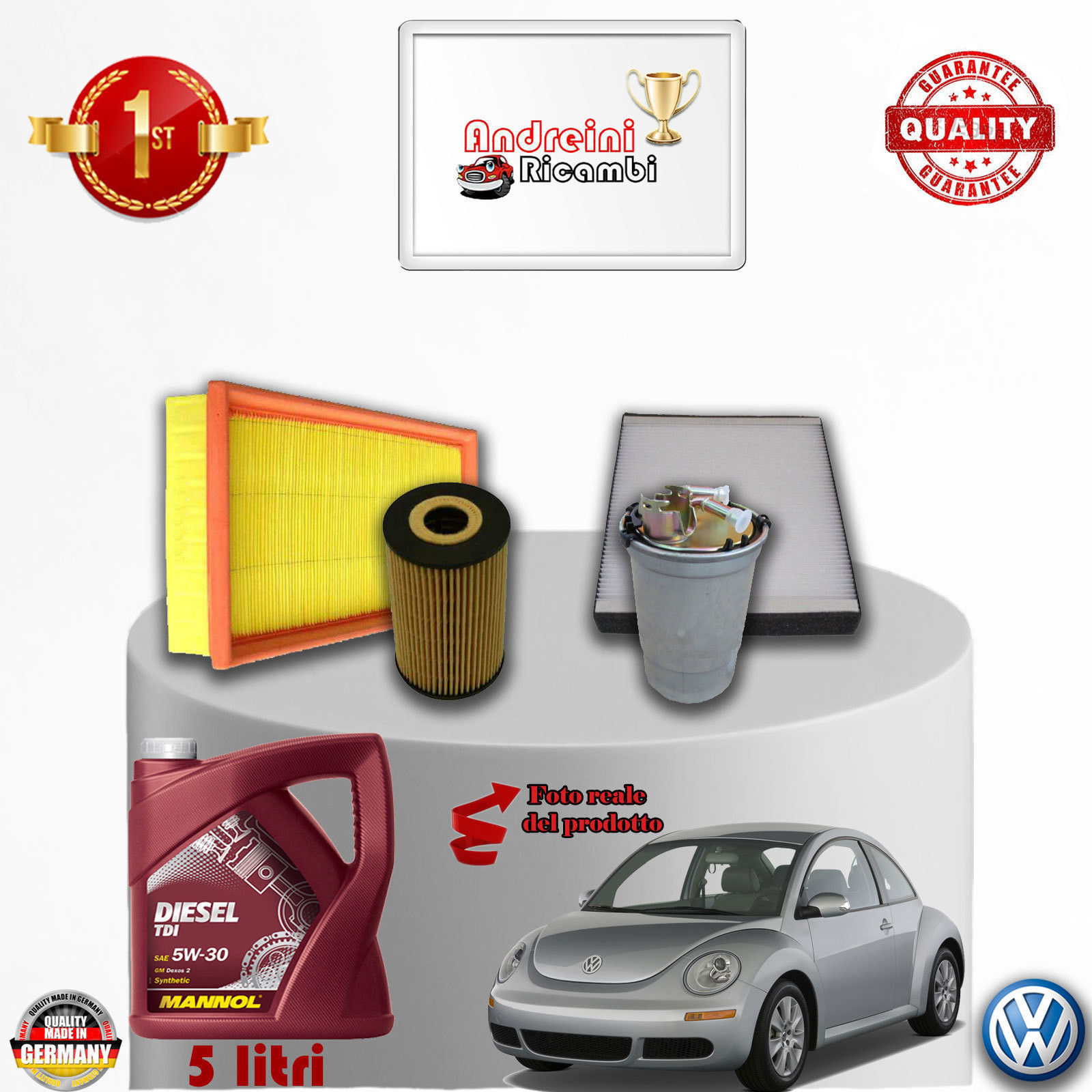 KIT TAGLIANDO FILTRI + OLIO VW NEW BEETLE 1.9 TDI 77KW 105CV DAL 2006 ->