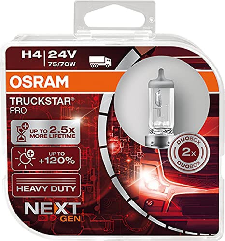 (TG. Duo Box) OSRAM TRUCKSTAR PRO H4, 120% più luminosa, lampada alogena per fa