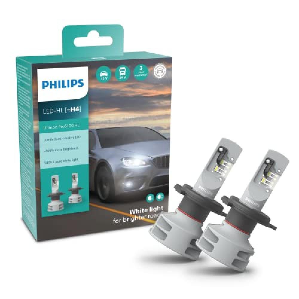 (TG. H4) Philips Ultinon Pro5100 LED lampadina fari auto (H4), 160%, 5.800K, set