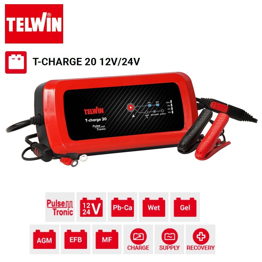 Telwin Caricabatterie mantenitore 12/24V Start Intelligent Boost T- CHARGE 20 -