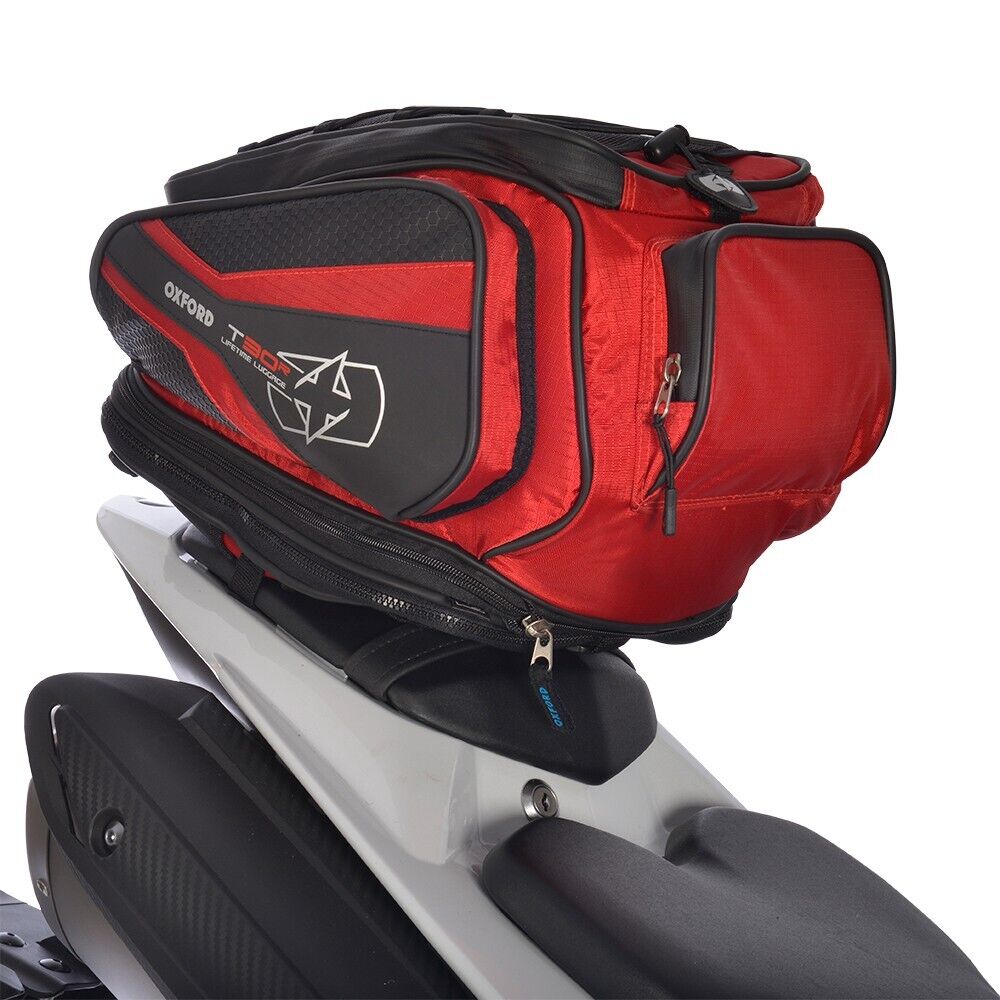 Oxford T30R Moto Cinturino Su Coda Confezione + Pioggia Cover 30 Litri - Rosso