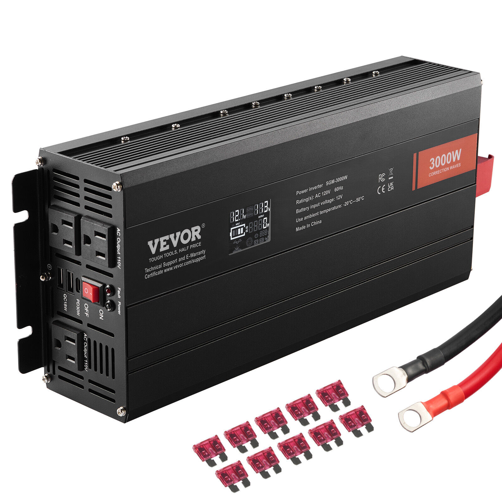 VEVOR Display LCD inverter sinusoidale modificato 3000W DC12V AC230V