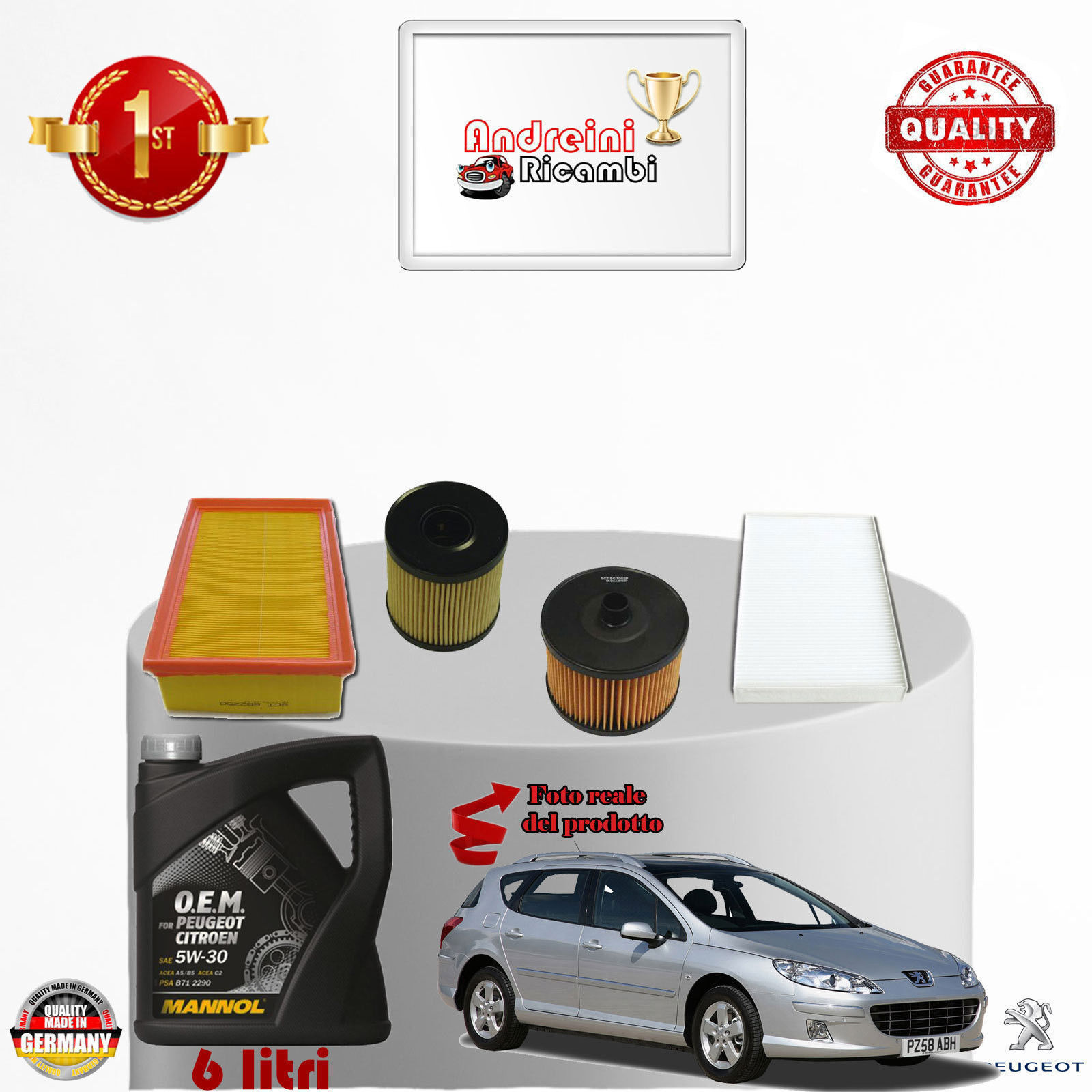 KIT TAGLIANDO FILTRI + OLIO PEUGEOT 407 2.0 HDi 135 FAP 100KW 136CV DAL 2009 ->