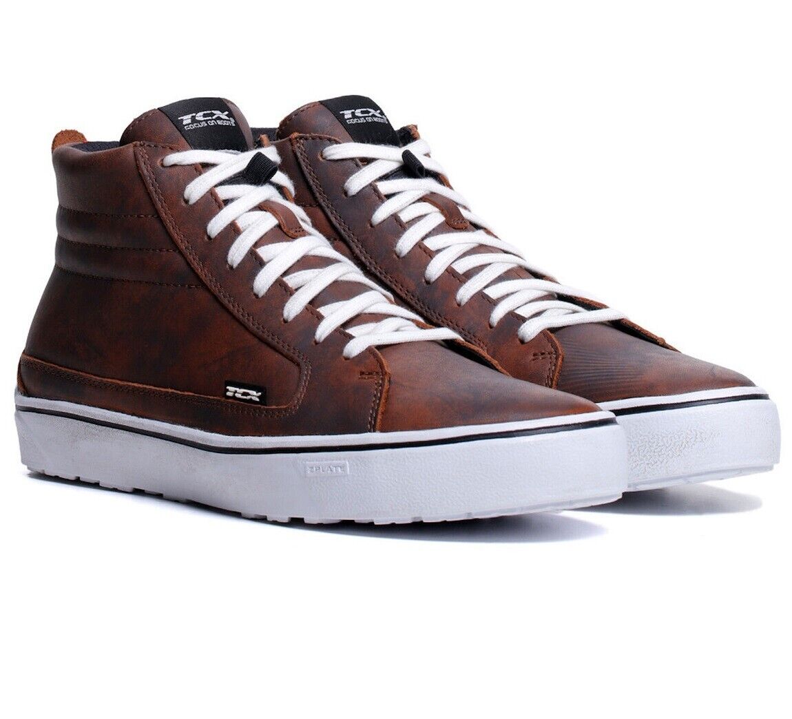 SCARPE SHOES STIVALI MOTO PELLE TCX STREET 3 WP IMPERMEABILI BROWN WHITE TG 44