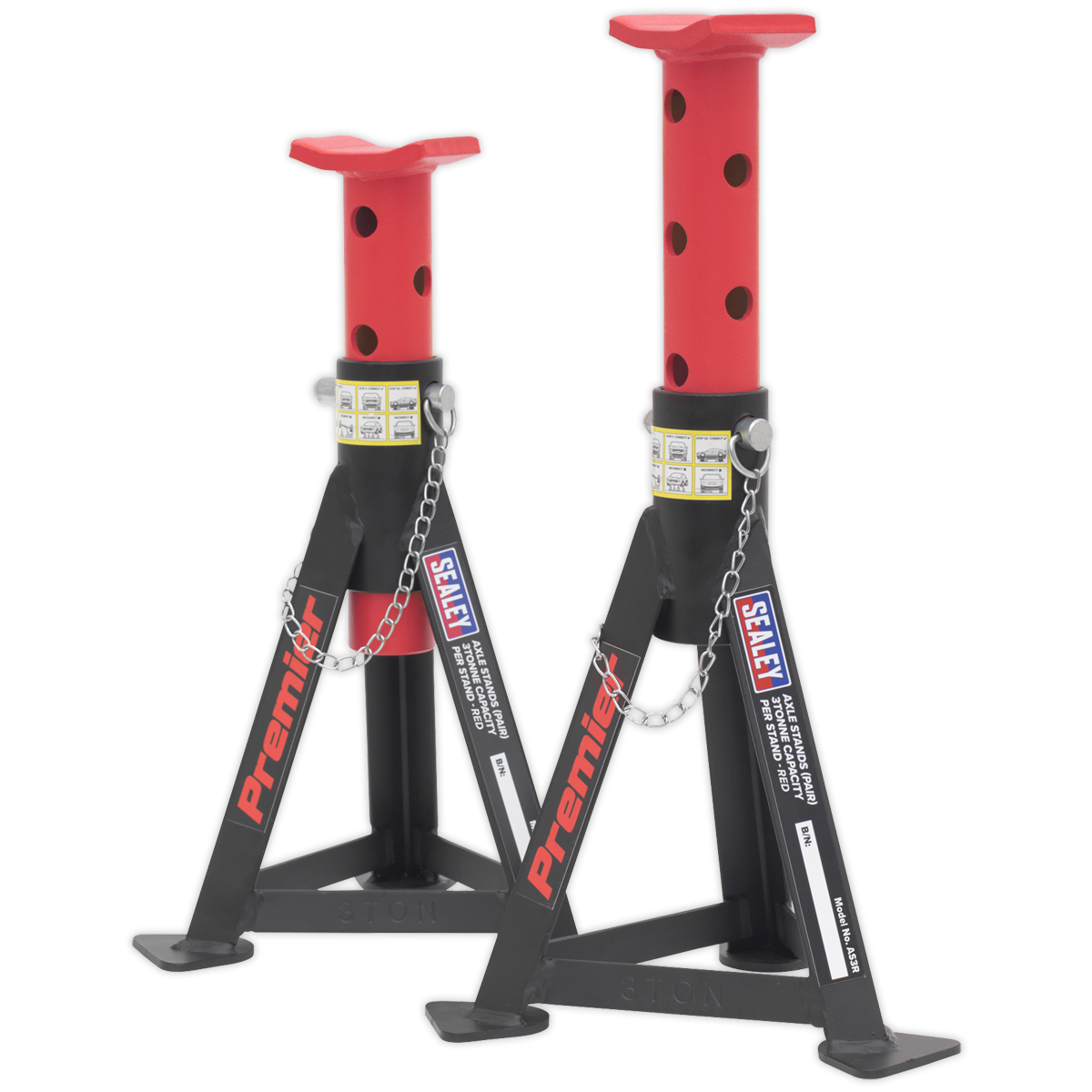 Cavalletti (Coppia) 3tonne Capacità per Stand - Rosso AS3R Sealey Nuovo