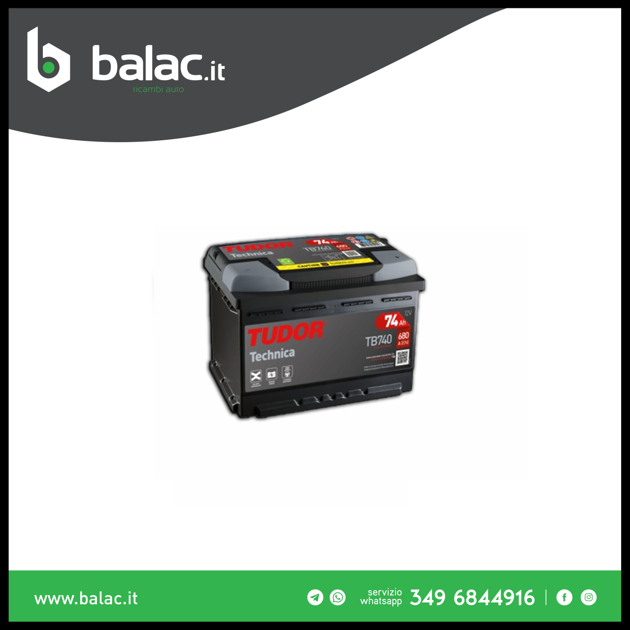 Batteria Tudor TB740 74Ah 680A 12V Technica