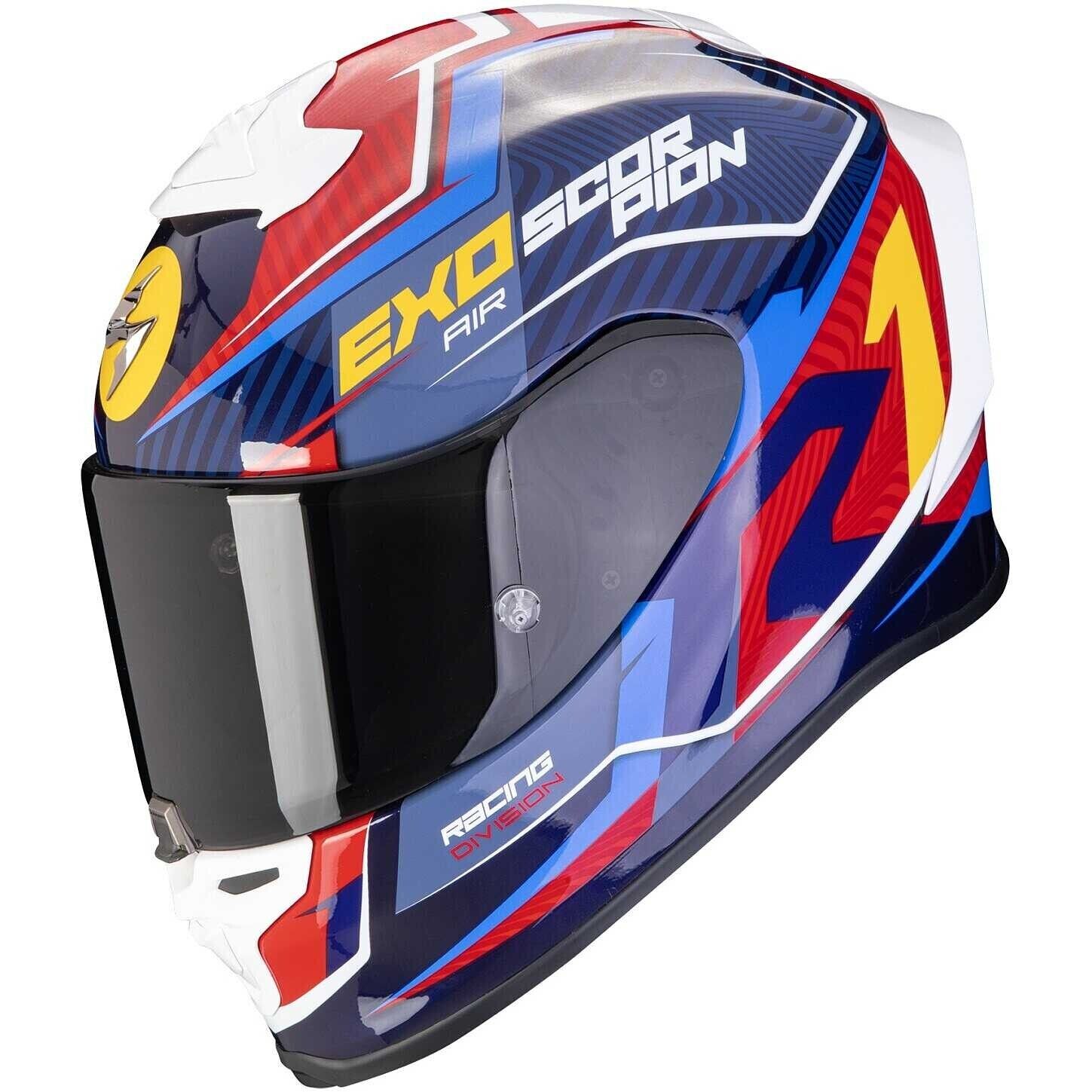CASCO FIBRA MOTO ECE-2206 SCORPION EXO R1 EVO AIR COUP BLU ROSSO GIALLO TG M