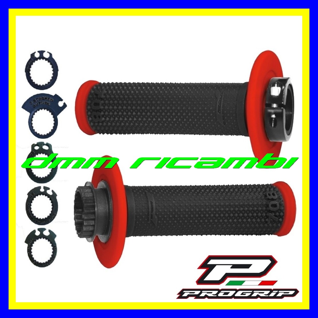 Manopole Cross PROGRIP 708 Lock-On Moto Scooter PitBike Enduro Motard Nero Rosso