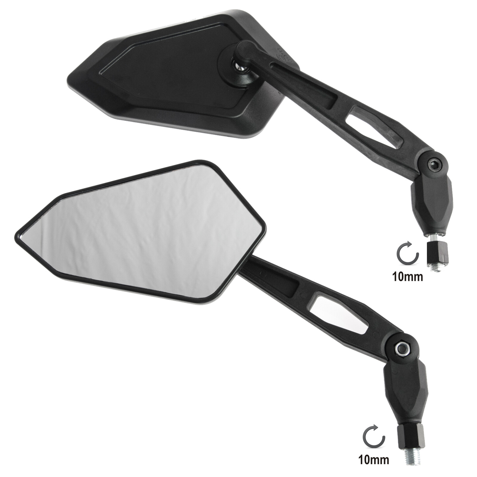Mirrors Rearview Custom Spares Motorbike Motard Scooter E-Mark Black