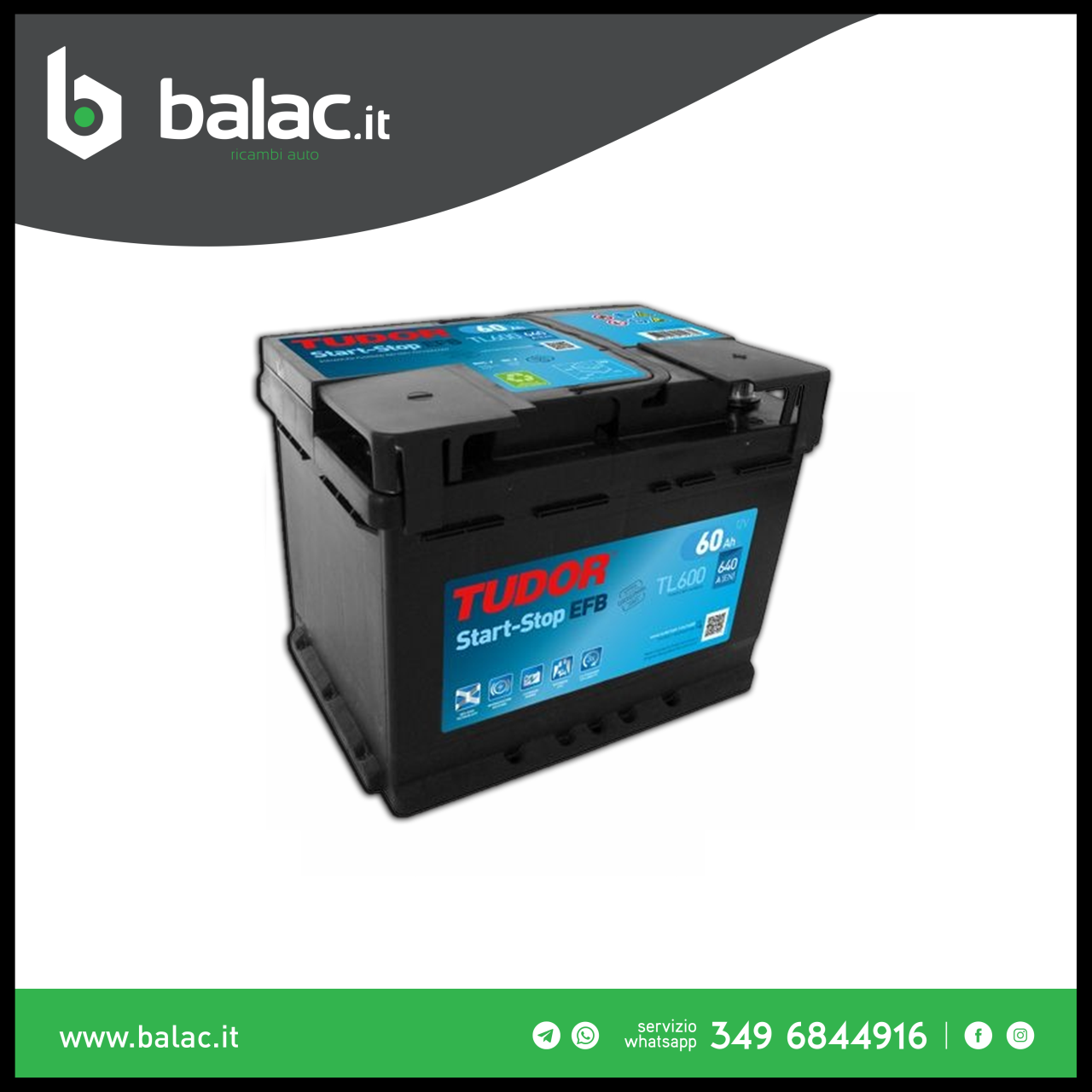 Batteria Tudor TL600 60Ah 640A 12V Efb Microhybrid