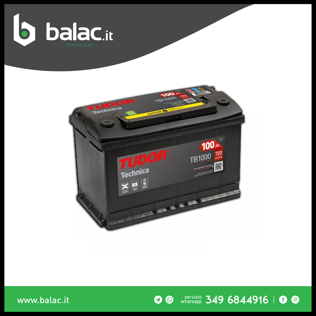 Batteria Tudor TB1000 100Ah 720A 12V Technica