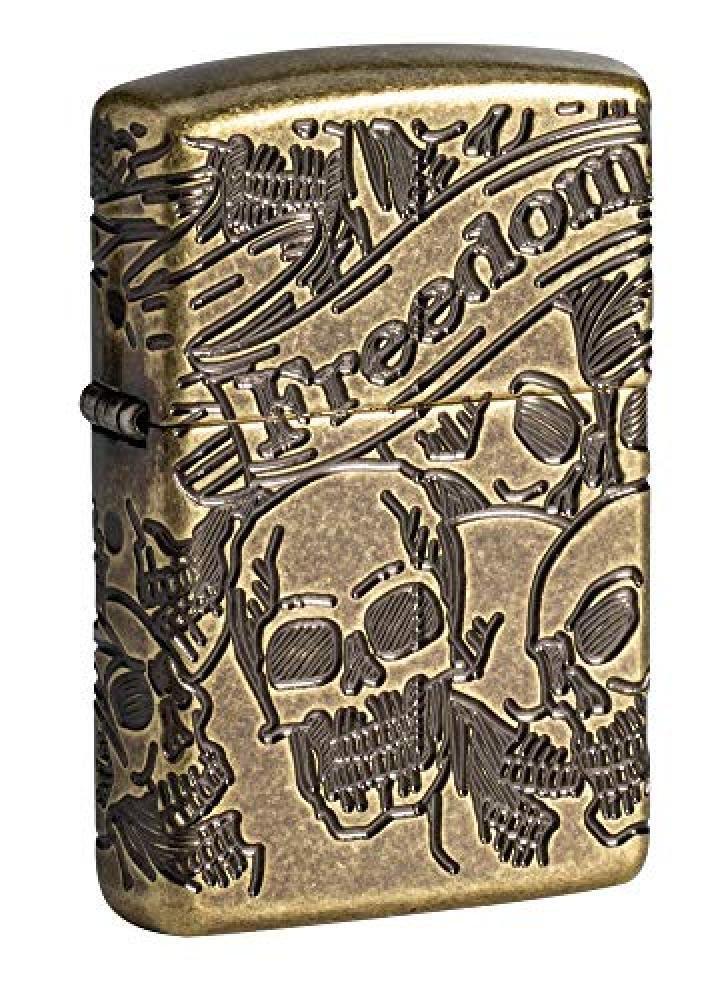 (TG. Taglia unica) Zippo Armor Freedom Skull Antique Brass Pocket Lighter, Accen
