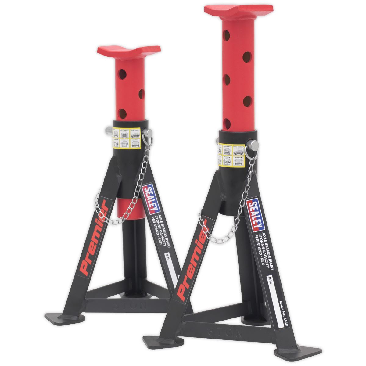 Sealey Cavalletti (Coppia) 3 Tonnellate Capacità per Stand - Rosso AS3R